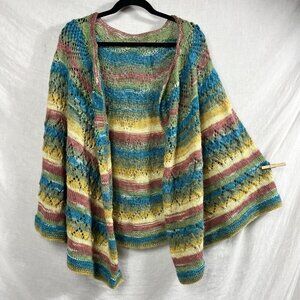 Handmade Knit Poncho Shawl Sweater One‎ Size Cottage Sage Gypsy Prairie Grandma